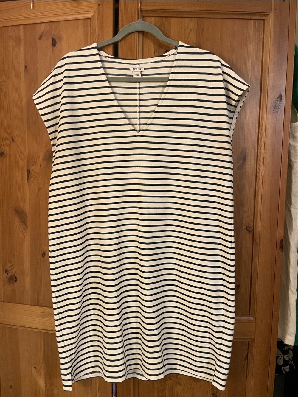 J. Crew Navy and White Striped V-Neck Midi Dress - Picture 2 of 7